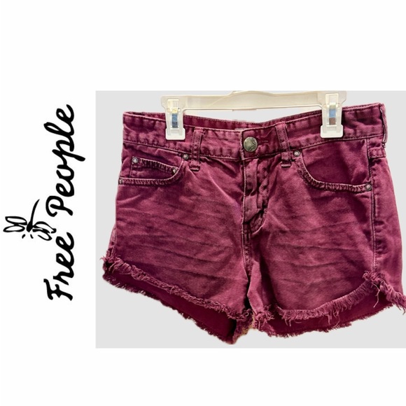 Free People Pants - Free People Cut Off Short Harlo Denim Maroon Purple Distressed Sz 25 Baddy core
